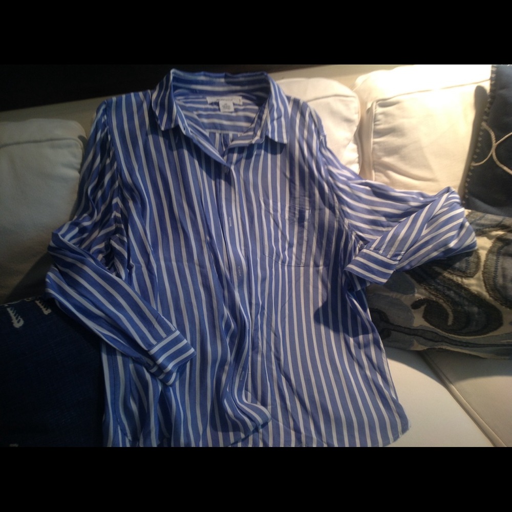 Blue white stripe blouse plus size